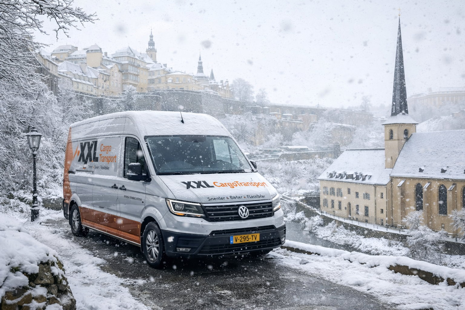 XXL Cargo bestelwagen in sneeuw Luxemburg – transport in alle weersomstandigheden