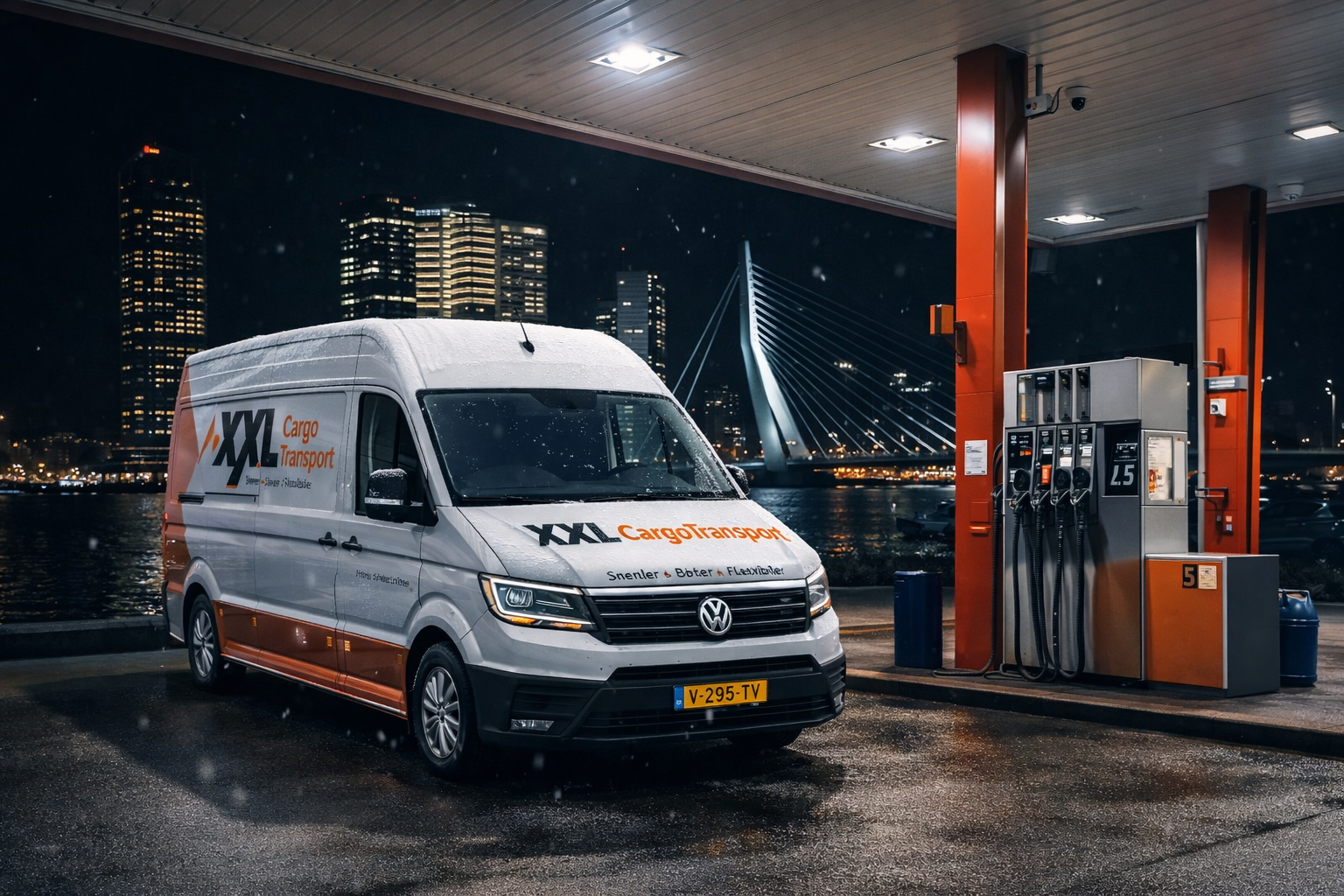 XXL Cargo bestelwagen bij benzinestation Rotterdam – nachttransport Benelux
