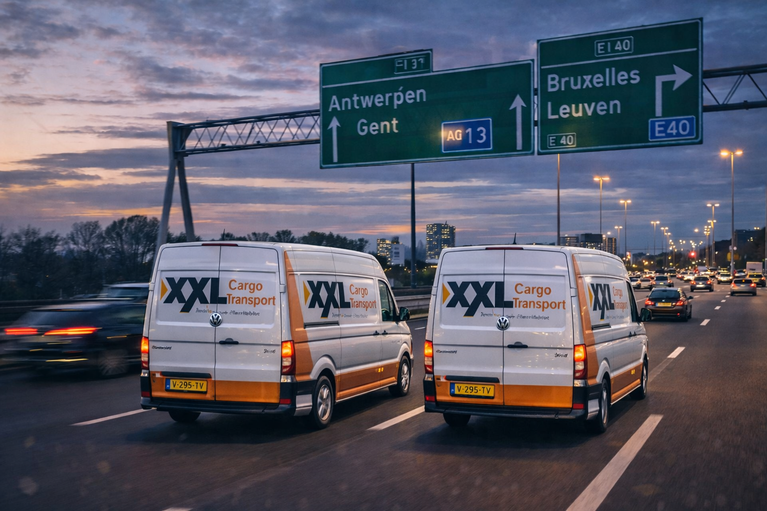 XXL Cargo Transport bestelwagens op snelweg richting Antwerpen en Brussel – Benelux bezorging